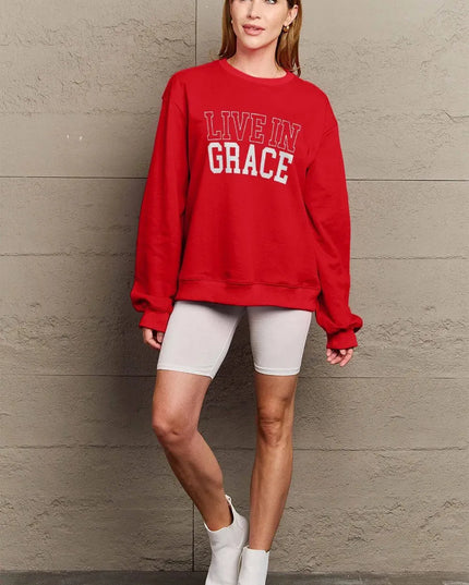 Simply Love Full Size LIVE IN GRACE Graphic Sweatshirt - ShopEasier