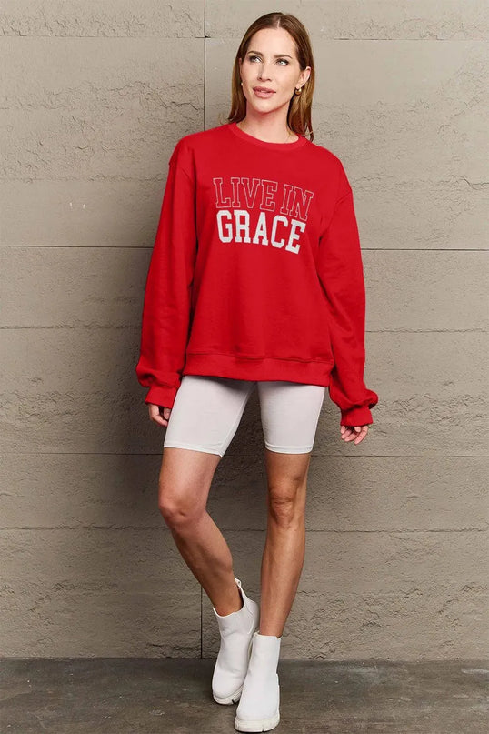 Simply Love Full Size LIVE IN GRACE Graphic Sweatshirt - ShopEasier