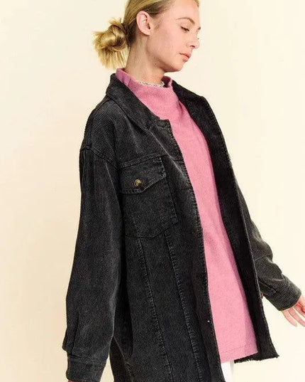 Davi & Dani Distressed Washed Corduroy Button-Up Jacket