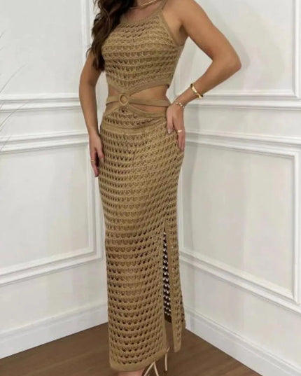 Cutout Slit Round Neck Sweater Dress