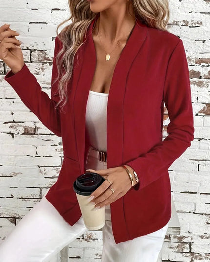 Solid Color Open Front Long Sleeve Cardigan - ShopEasier