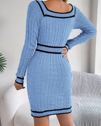 Contrast Trim Long Sleeve Sweater Dress