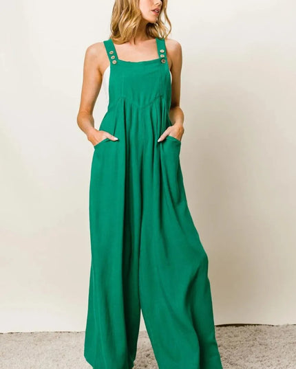 BiBi Texture Sleeveless Wide Leg Jumpsuit - ShopEasier