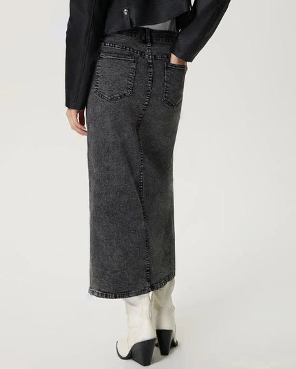 Slit Midi Denim Skirt with Pockets - ShopEasier