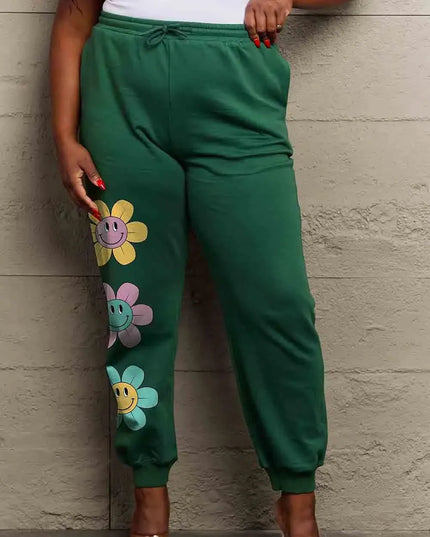 Cozy Floral Graphic Long Sweatpants with Drawstring