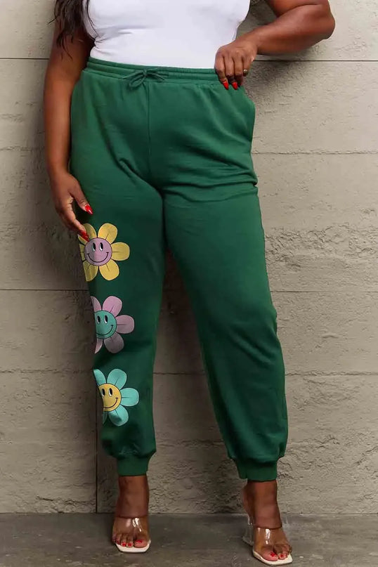 Cozy Floral Graphic Long Sweatpants with Drawstring