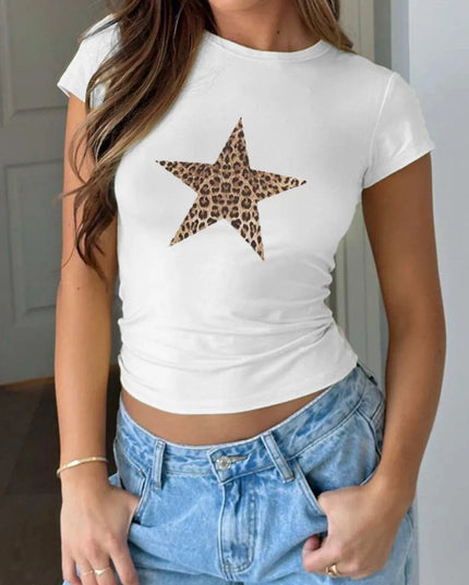 Elegant Star Short Sleeve Round Neck Tee