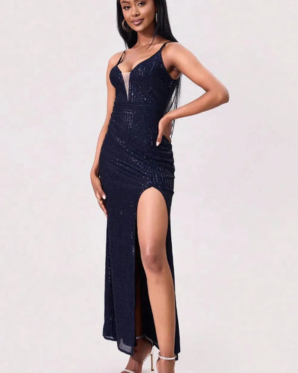 Split Sequin Backless Maxi Cami Dress