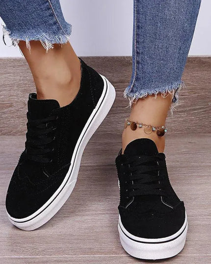 Lace-Up Suedette Flat Sneakers - ShopEasier