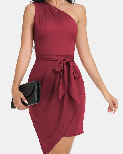 Tie Front One-Shoulder Sleeveless Dress - ShopEasier