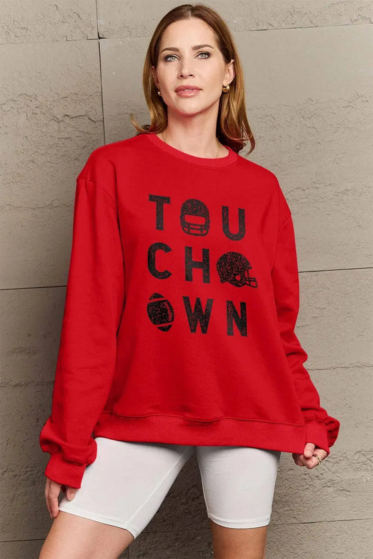 Simply Love Full Size TOUCHDOWN Long Sleeve Sweatshirt - ShopEasier