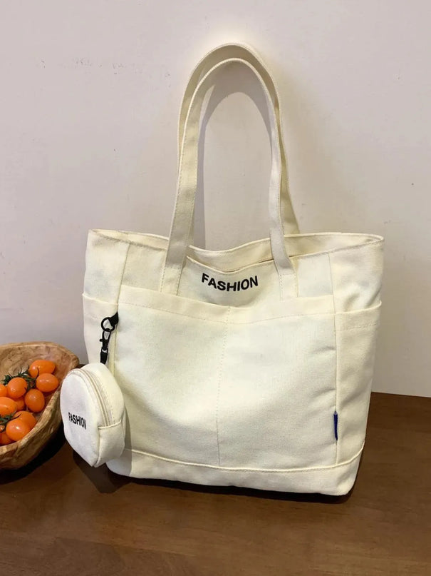 Large Canvas Tote Bag with Convenient Pouch