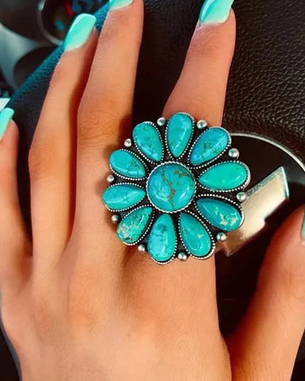 Artificial Turquoise Alloy Flower Ring - ShopEasier