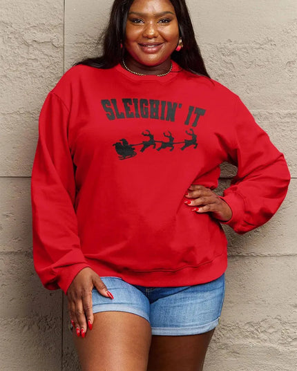 Simply Love Full Size SLEIGHIN' IT Graphic Sweatshirt - ShopEasier