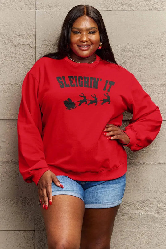 Simply Love Full Size SLEIGHIN' IT Graphic Sweatshirt - ShopEasier