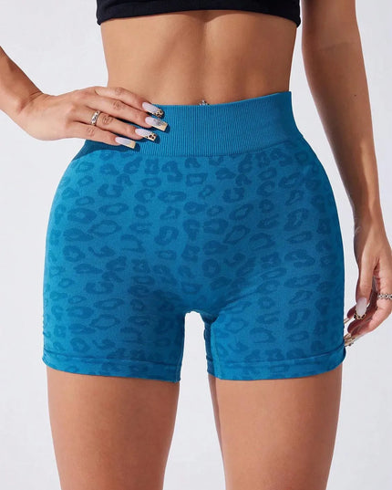 Leopard Print Ruched High-Waisted Active Shorts