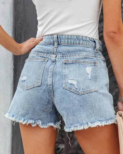 Frayed Edge Denim Cutoffs with Functional Pockets