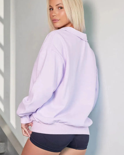 Casual Pocketed Quarter Zip Sweatshirt with Dropped Shoulders