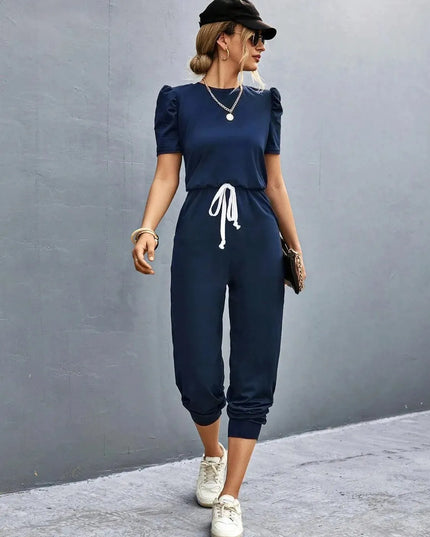 Round Neck Short Sleeve Jumpsuit - ShopEasier