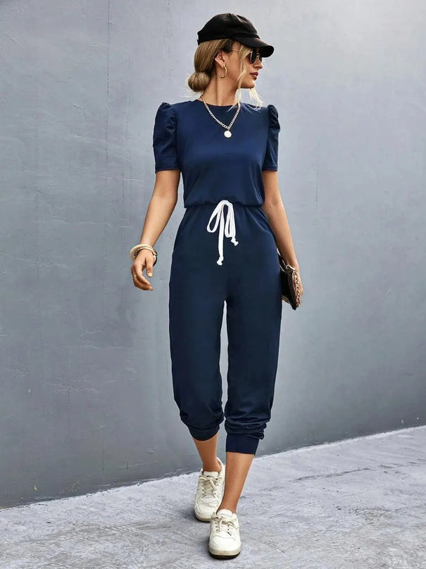 Round Neck Short Sleeve Jumpsuit - ShopEasier