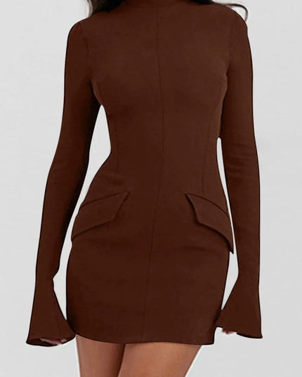 Mock Neck Long Sleeve Mini Dress - ShopEasier