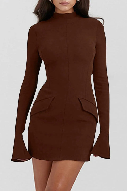 Mock Neck Long Sleeve Mini Dress - ShopEasier