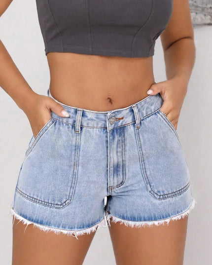 Distressed Pocketed Denim Cutoff Shorts