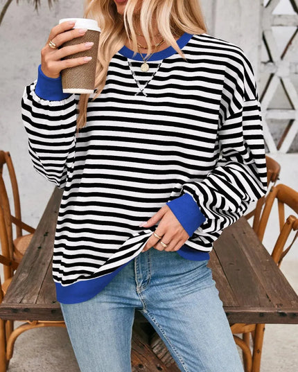 Chic Contrast Striped Long Sleeve Pullover