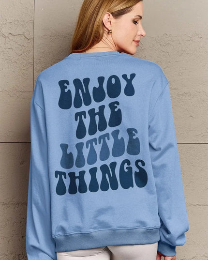 Simply Love Full Size ENJOY THE LITTLE THINGS Round Neck Sweatshirt - ShopEasier