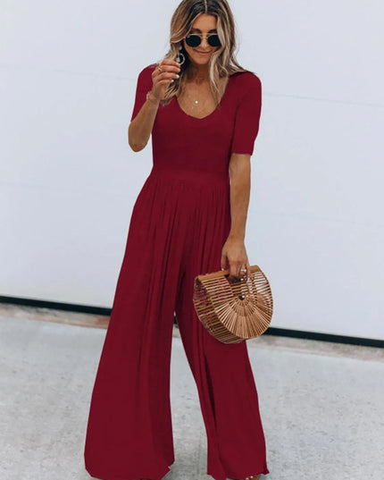 Scoop Neck Short Sleeve Jumpsuit - ShopEasier