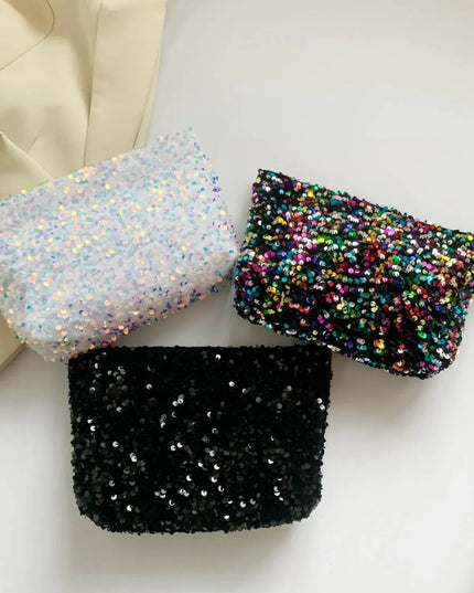 Bolso de mano con cremallera y lentejuelas brillantes