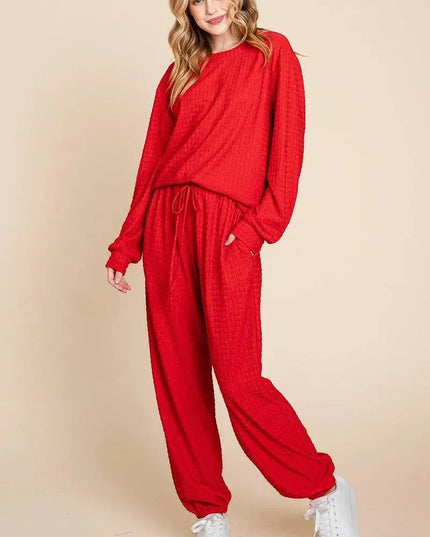 Chic Crinkle Check Relaxed Fit Top and Pants Lounge Set