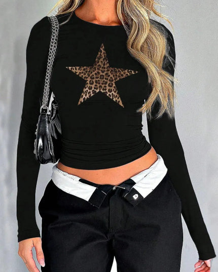 Elegant Star Long Sleeve Round Neck T-Shirt