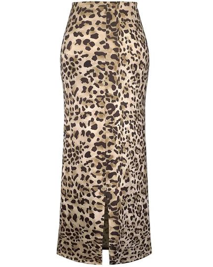 Honey Leopard Print Midi Skirt with Slit Detail