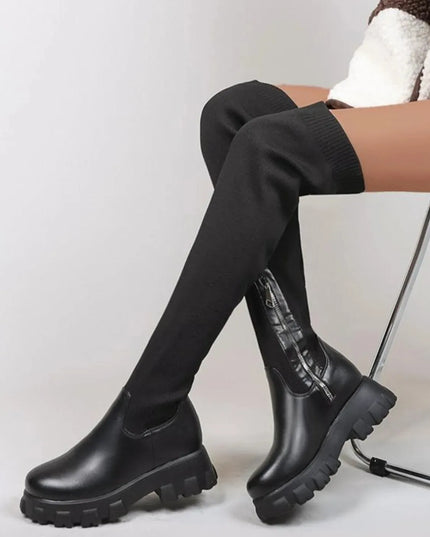 PU Leather Round Toe Platform Boots - ShopEasier