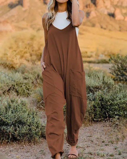 Double Take Full Size Sleeveless V-Neck Pocketed Jumpsuit - ShopEasier