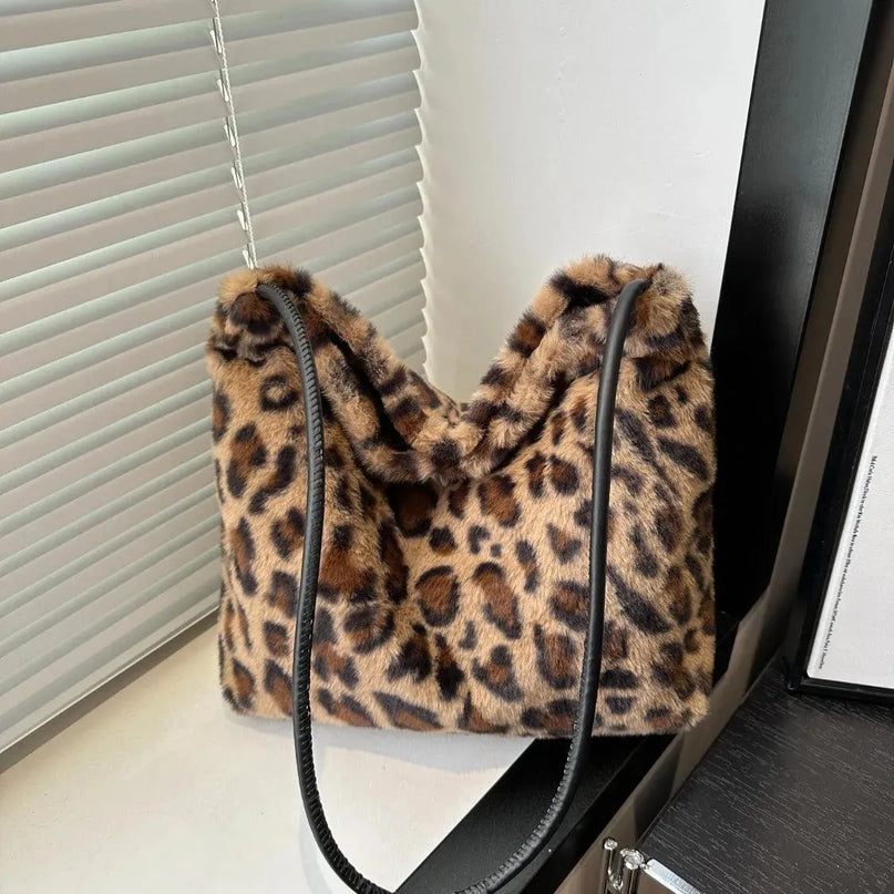 Wild Print Plush Shoulder Bag