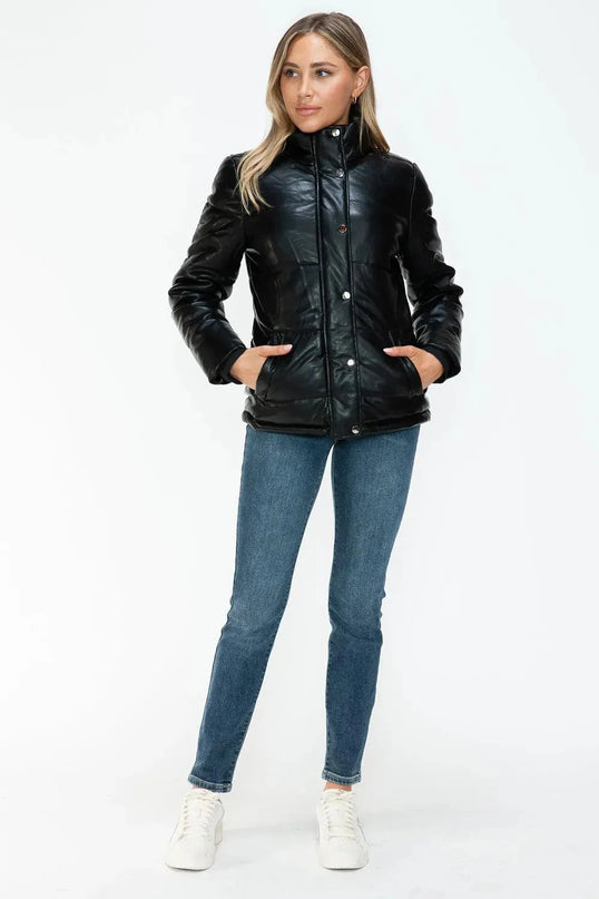 YMI Pocketed Zip Up Turtleneck Puffer Jacket - ShopEasier