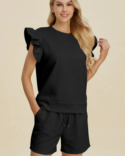 Chic Ruffled Sleeve Top and Shorts Set - Full Size Fashion Ensemble