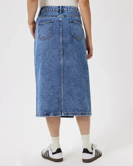 Slit Midi Denim Skirt with Pockets - ShopEasier