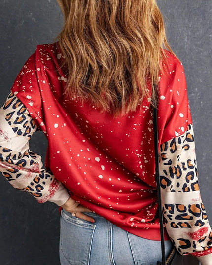 Leopard Print Oversized Round Neck Sweatshirt