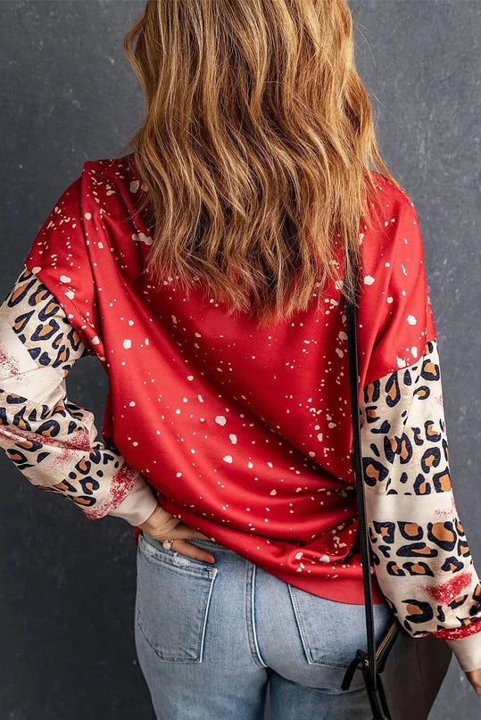 Leopard Print Oversized Round Neck Sweatshirt