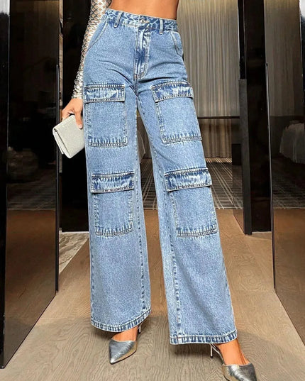 Wide Leg High Waist Jeans with Pockets - ShopEasier