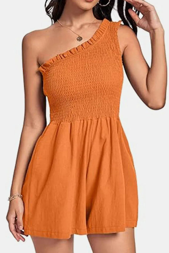 Smocked Single Shoulder Romper - ShopEasier