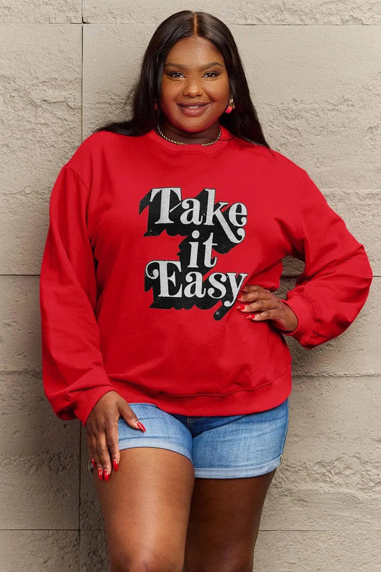 Simply Love Full Size TAKE IT EASY Graphic Sweatshirt - ShopEasier