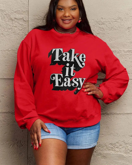 Simply Love Full Size TAKE IT EASY Graphic Sweatshirt - ShopEasier