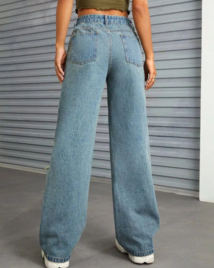 Distressed Wide Leg Jeans with Pockets - ShopEasier