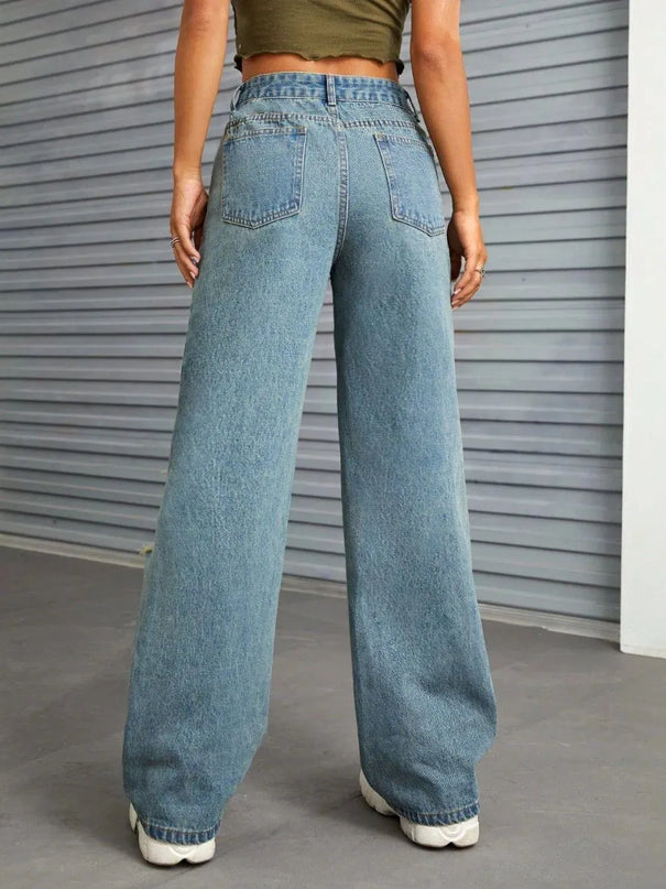 Distressed Wide Leg Jeans with Pockets - ShopEasier