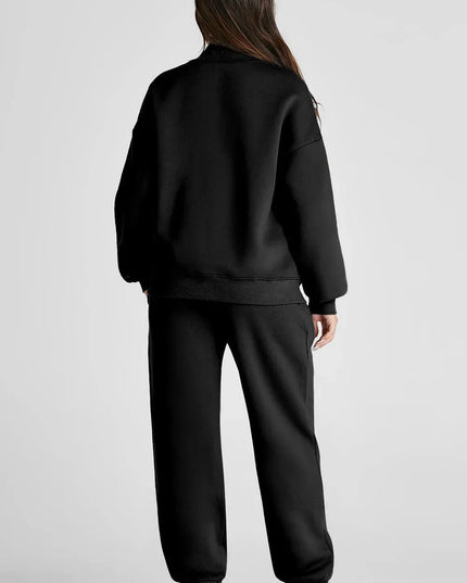 Quarter Zip Long Sleeve Top and Pants Set - ShopEasier