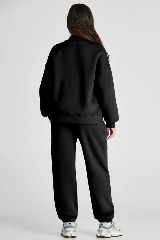 Quarter Zip Long Sleeve Top and Pants Set - ShopEasier